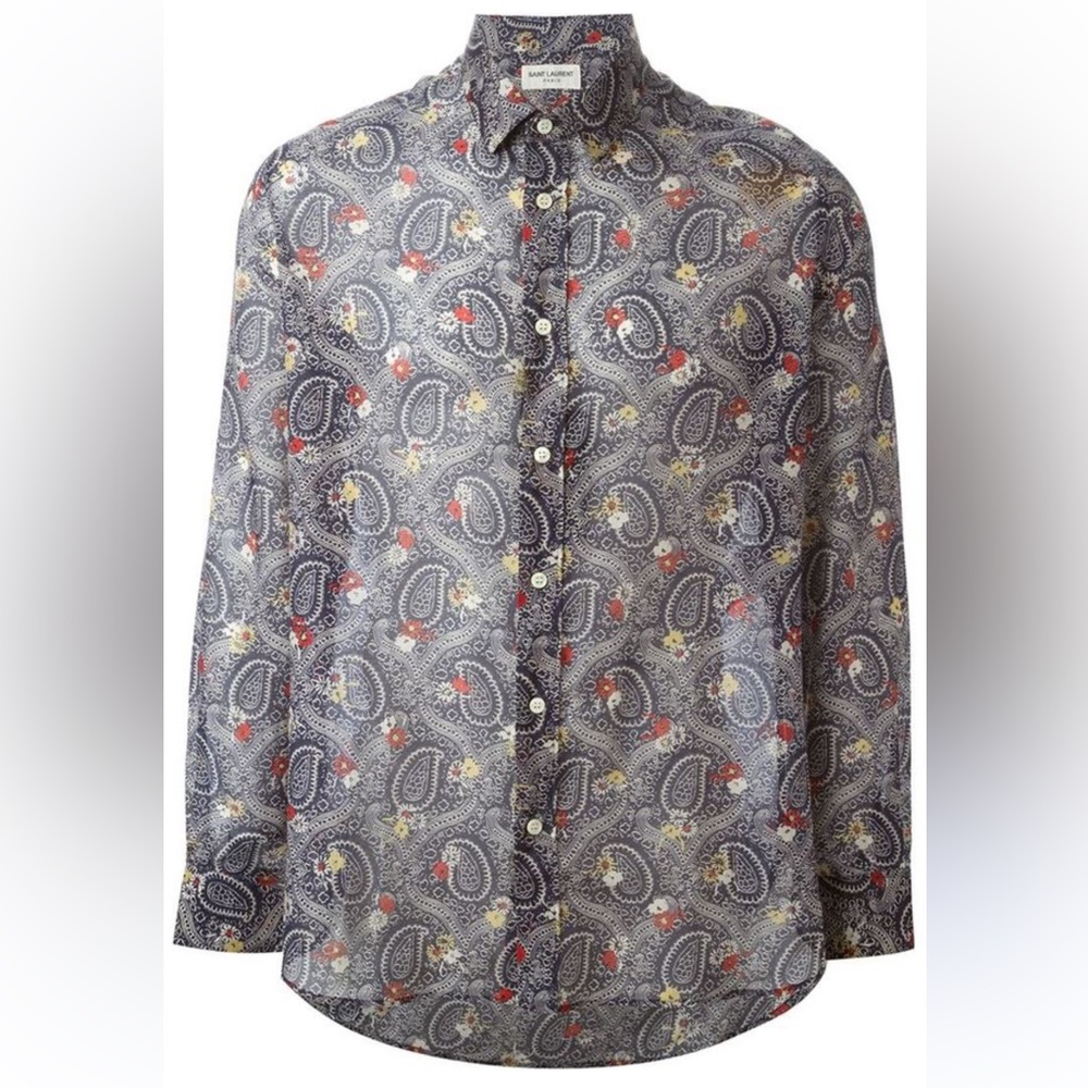 Saint Laurent Paisley Cotton Silk Organza Shirt Sz 37 / 14.5 #1